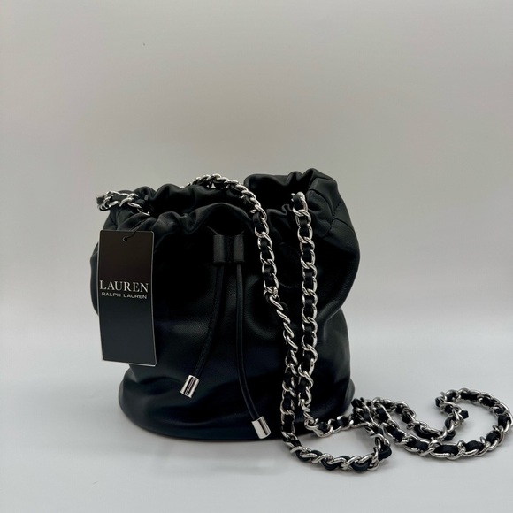 Lauren Ralph Lauren Black Leather Bucket Bag with Silver Hardware | New with Tag - Picture 12 of 12